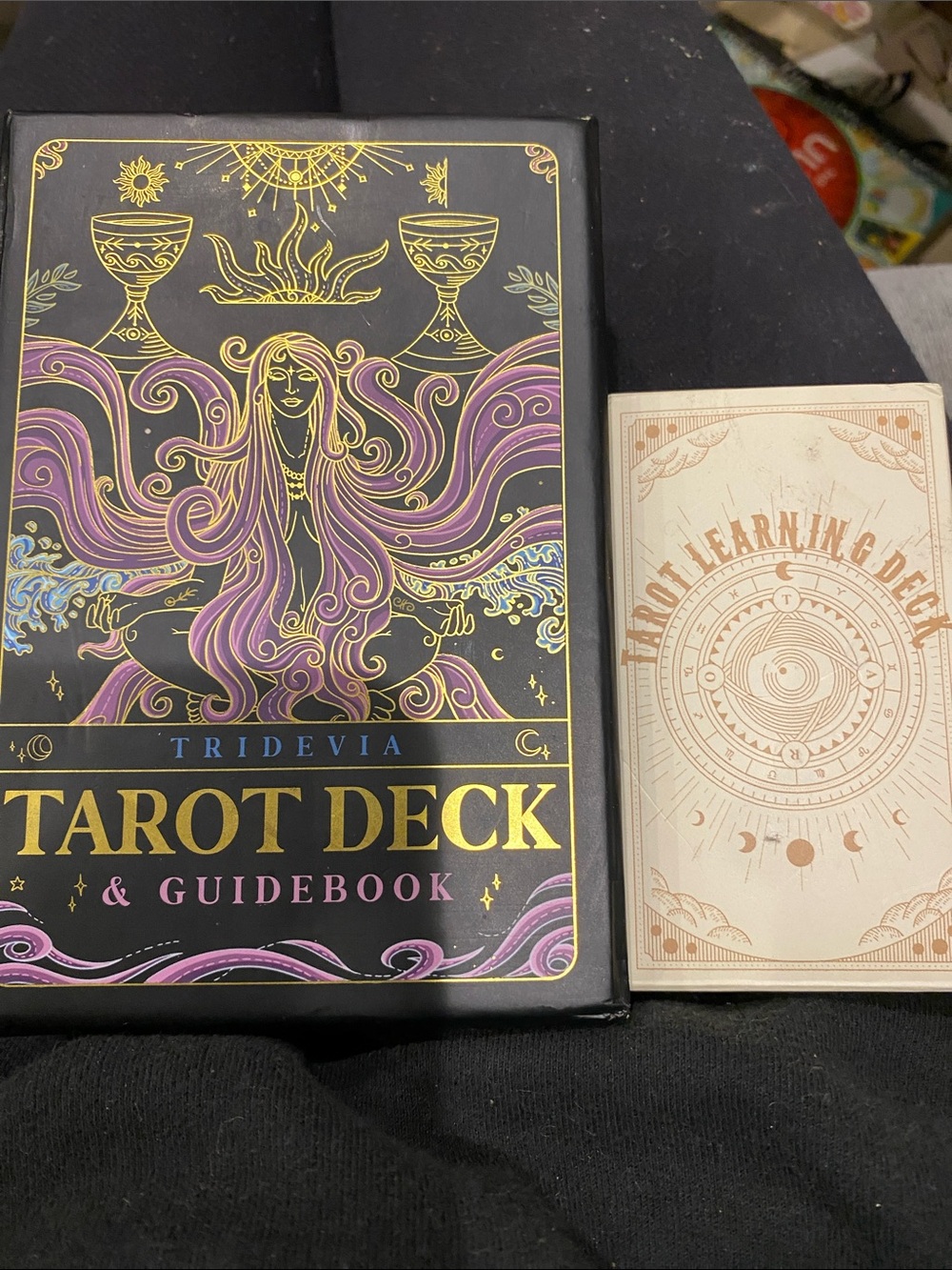 TRIDEVIA Tarot Deck & Guidebook - Black Box with Purple and Gold Art